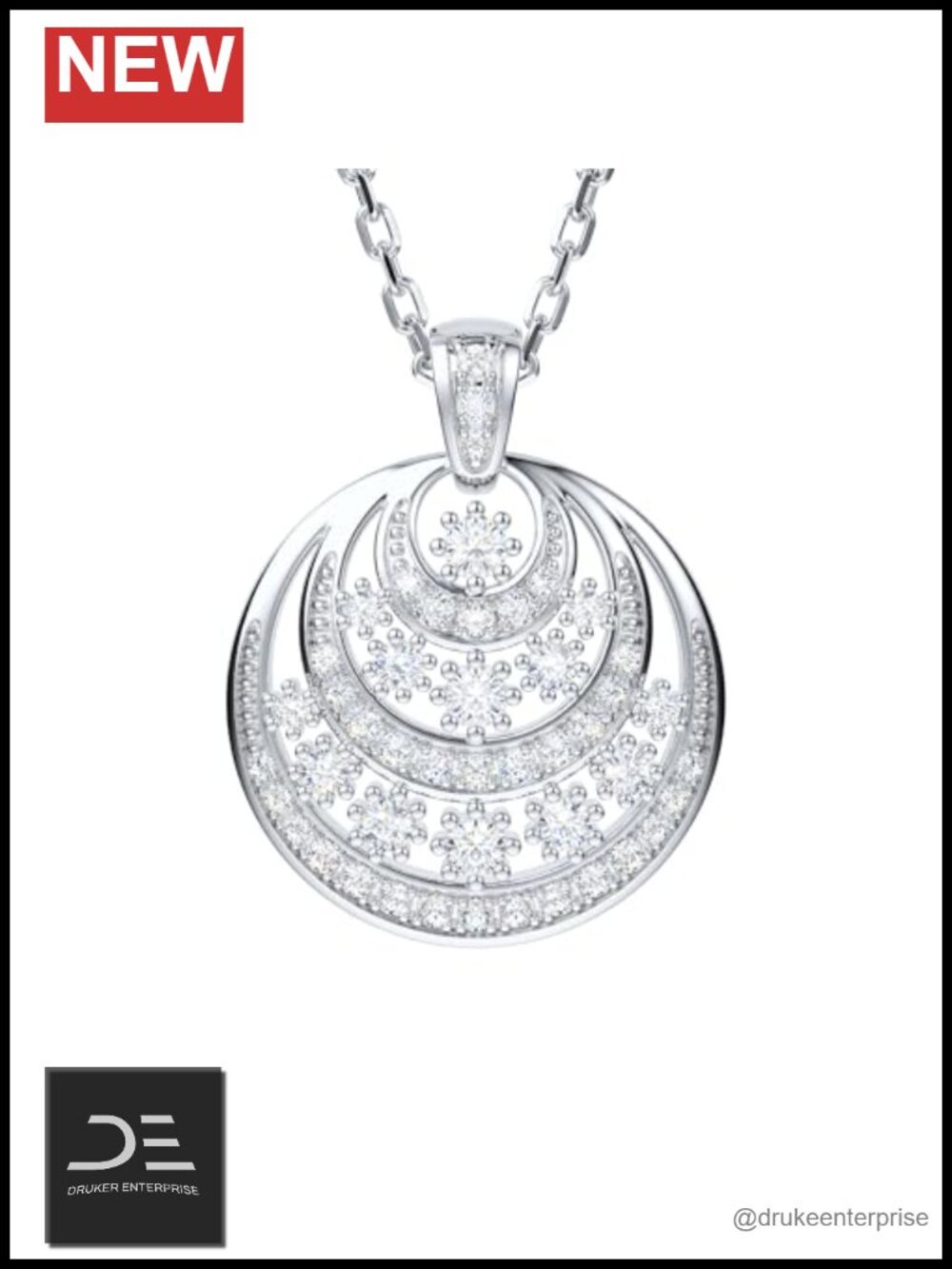 NEW Sterling Silver Moissanite Pendant Necklace Round Cut Adjustable